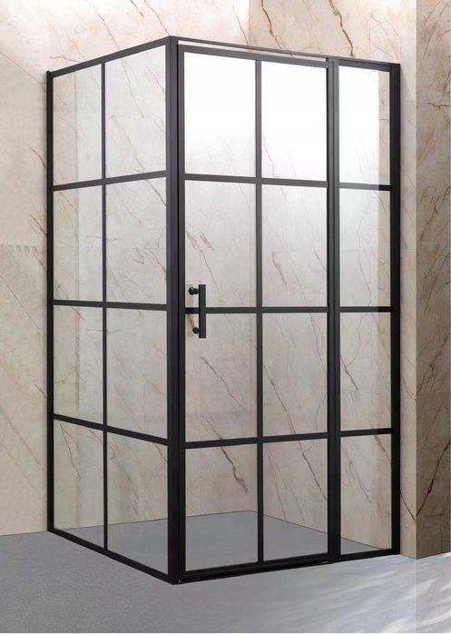 Kabina prysznicowa czarna krata loft 120 x 90 + brodzik 14 cm + Syfon