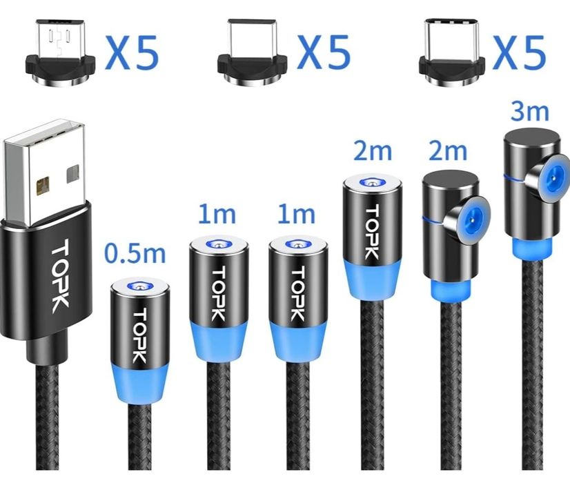 6x kable magnetyczne do ładowania