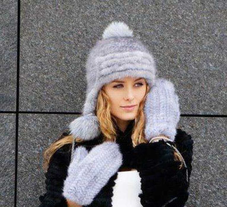 OCHNIK futro z NOREK futerko czapka krolik norki futrzana szara