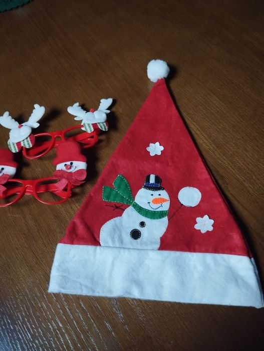 Zestaw okulary świąteczne i czapka Mikołaja