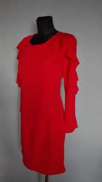 Sukienka czerwona koralowa ,,na rękawkach falbany Reserved