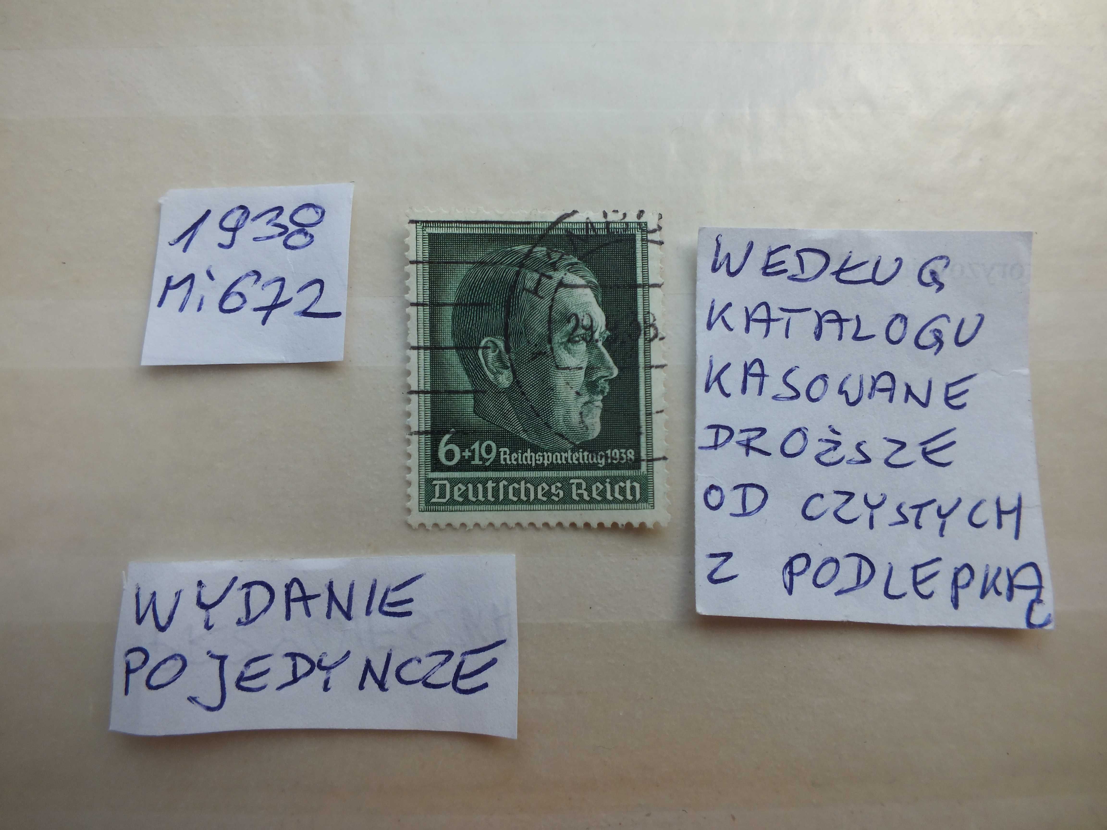 znaczki wydanie pojedyncze Mi672 Niemcy 1938r. Hitler Rzesza Reich