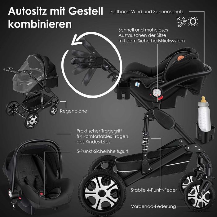 Nowy wózek dziecięcy KESSER /3 w 1 /gondola/ spacerówka/fotelik !4349!