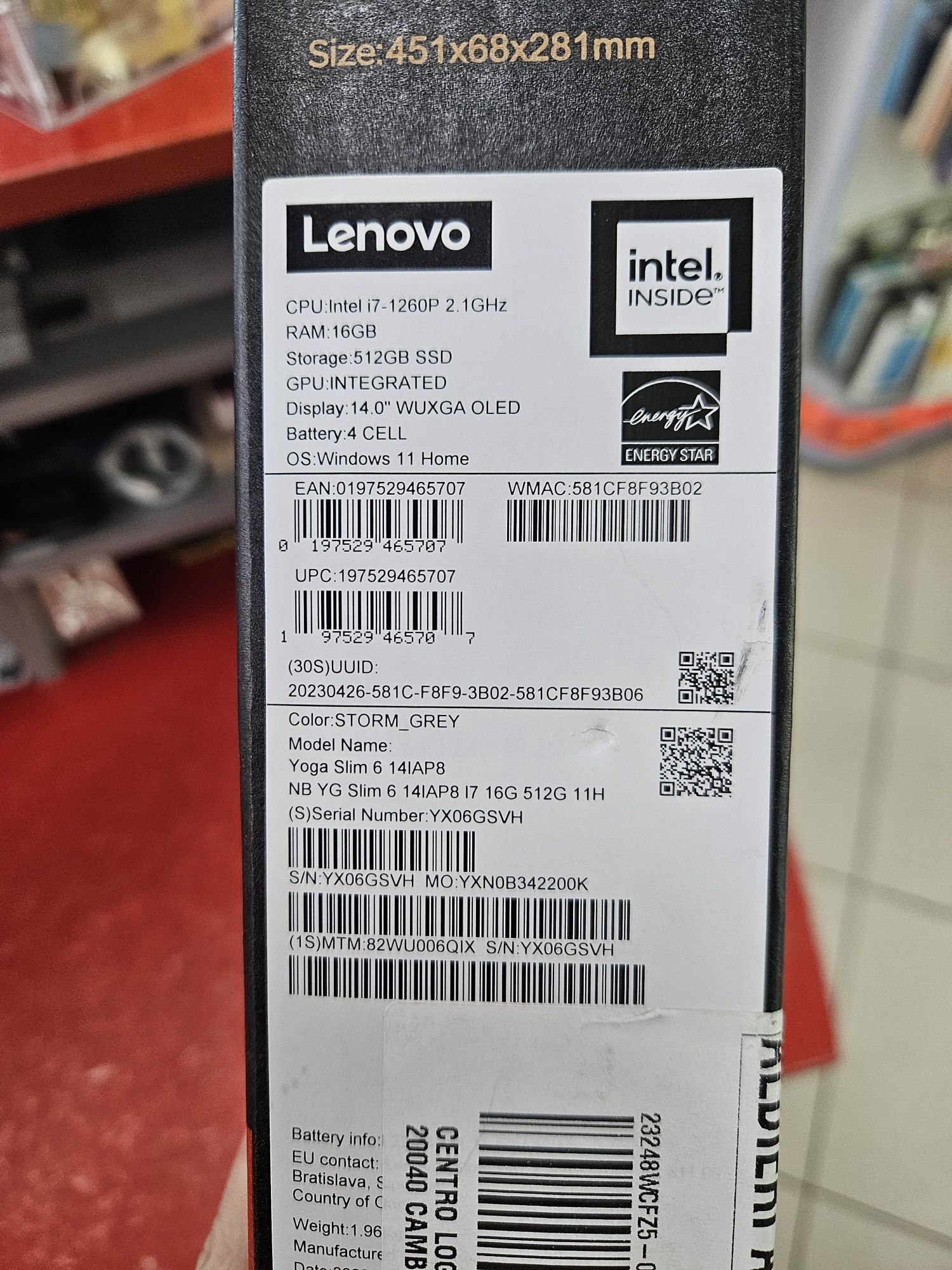 Lenovo Yoga Slim 6 14IAP8(14WUXGA Oled/i7-1270P/16Gb/512Gb/Win11)
