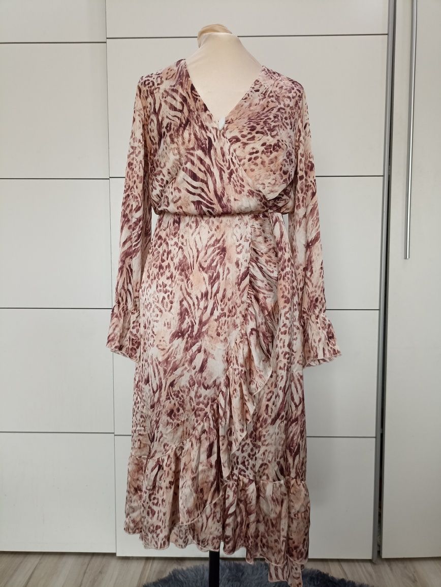 Dluga sukienka z falbankami, Flamant Rose, S/M