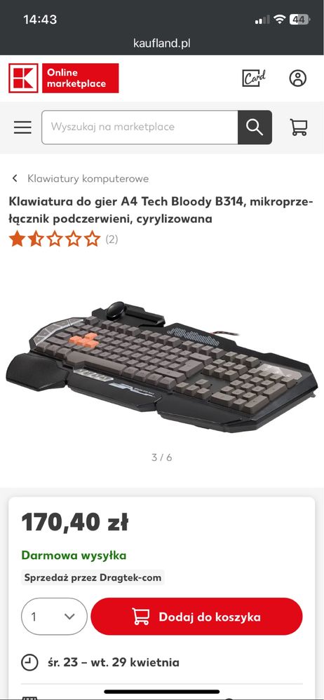 Klawiatura do gier A4 Tech Bloody B314