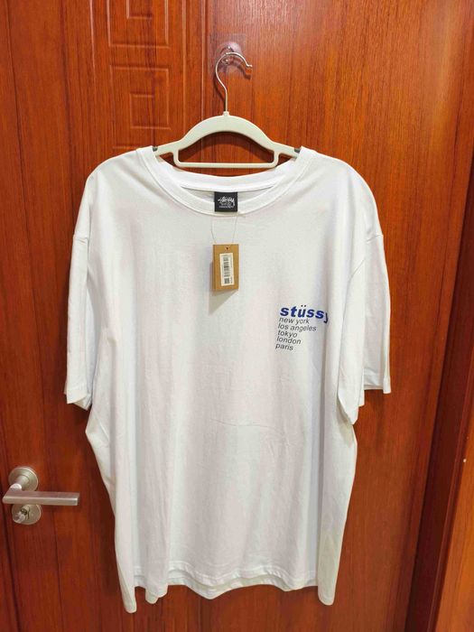 Stussy Męska Biała Koszulka z Nadrukiem Rozmiar XL