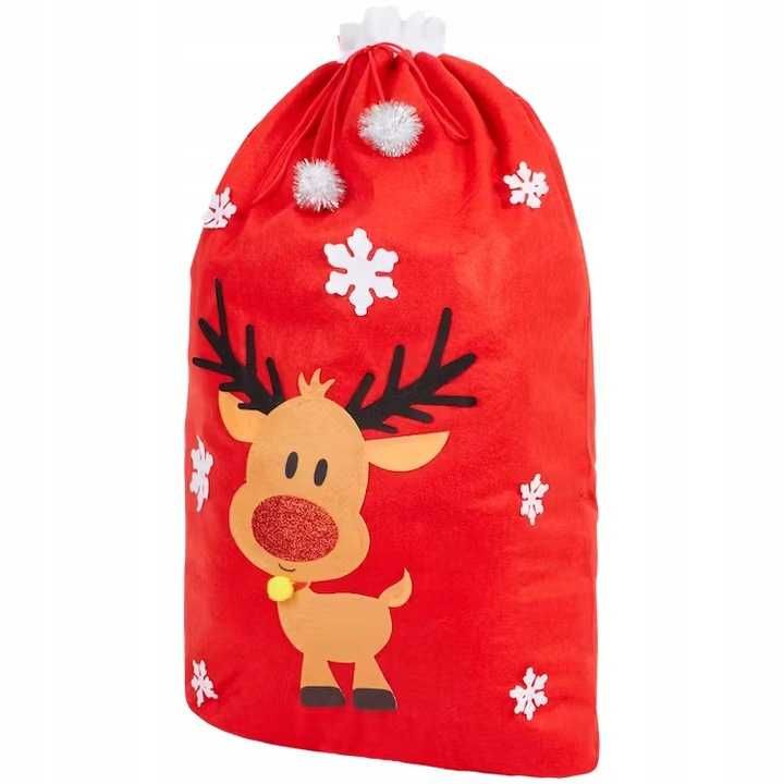 Świąteczny worek torba na prezenty 90x60 cm DUŻA Renifer. święta.