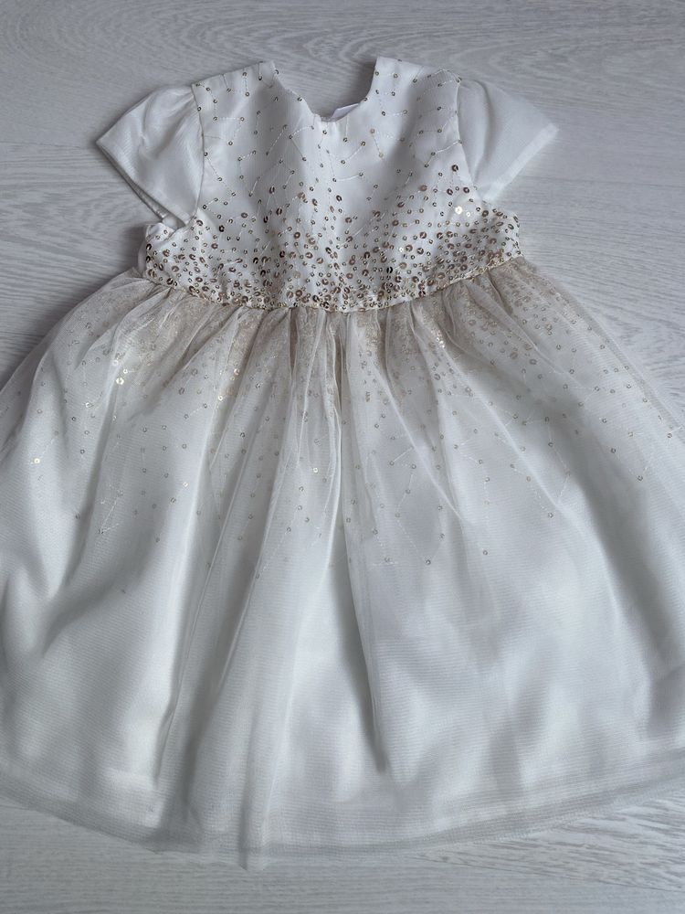 Biała tiulowa sukienka 98 socute złote cekiny