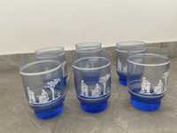 PRL szklanki niebieskie szkło recznie malowane bibeloty