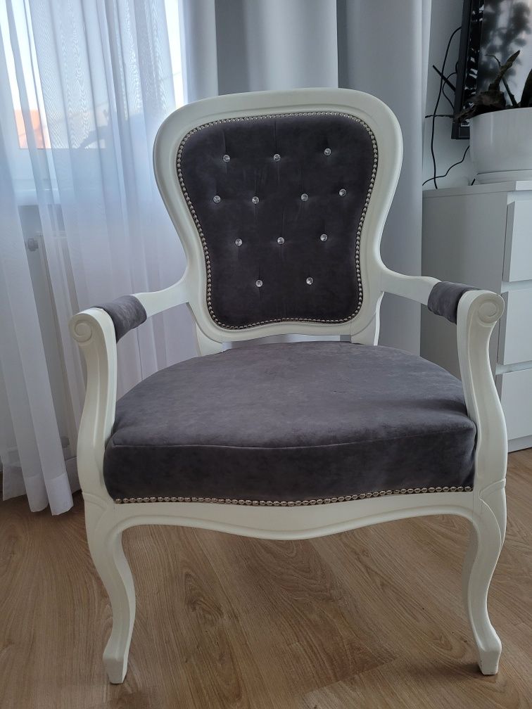 Fotel ludwik welur szary