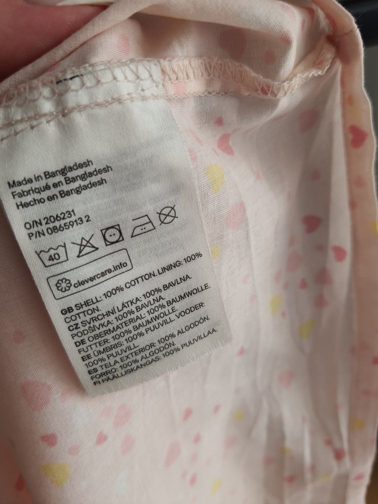 Pudrowa sukienka z falbankami w serduszka h&m 6-9 miesięcy 74cm