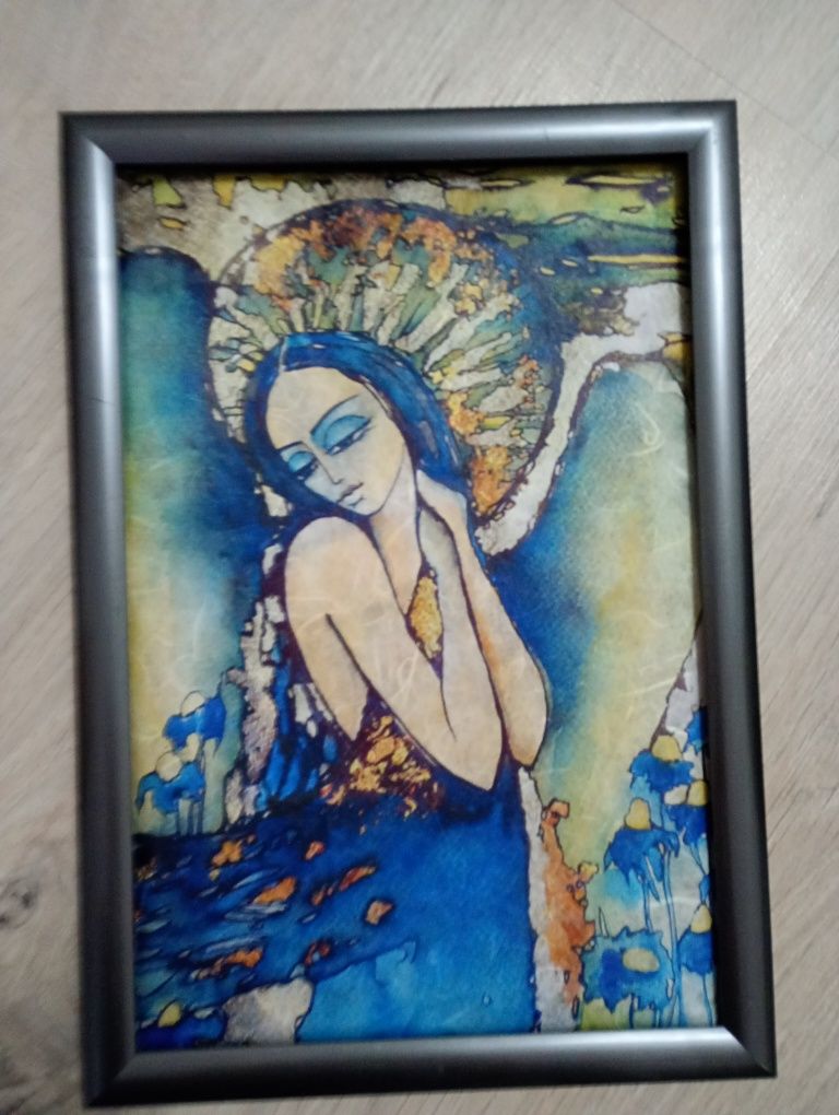Anioł piękny obraz ręcznie wykonany 32x23cm 2szt