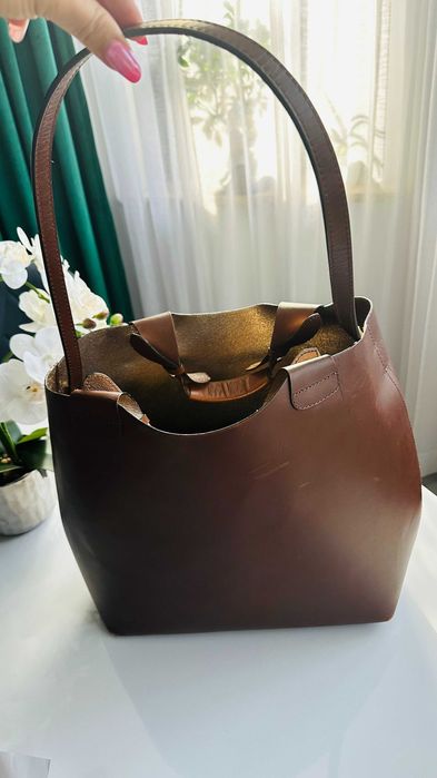 Duża torebka shopper Zara skóra bawola bawełna