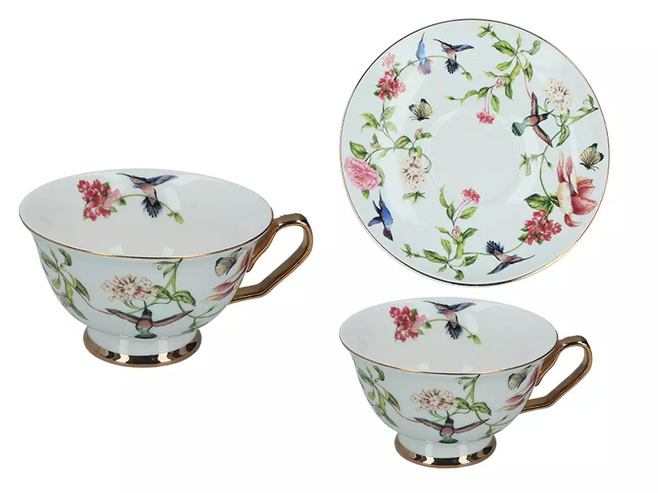 Porcelanowa filiżanka ze spodkiem Ptaki i Kwiaty 200 ml