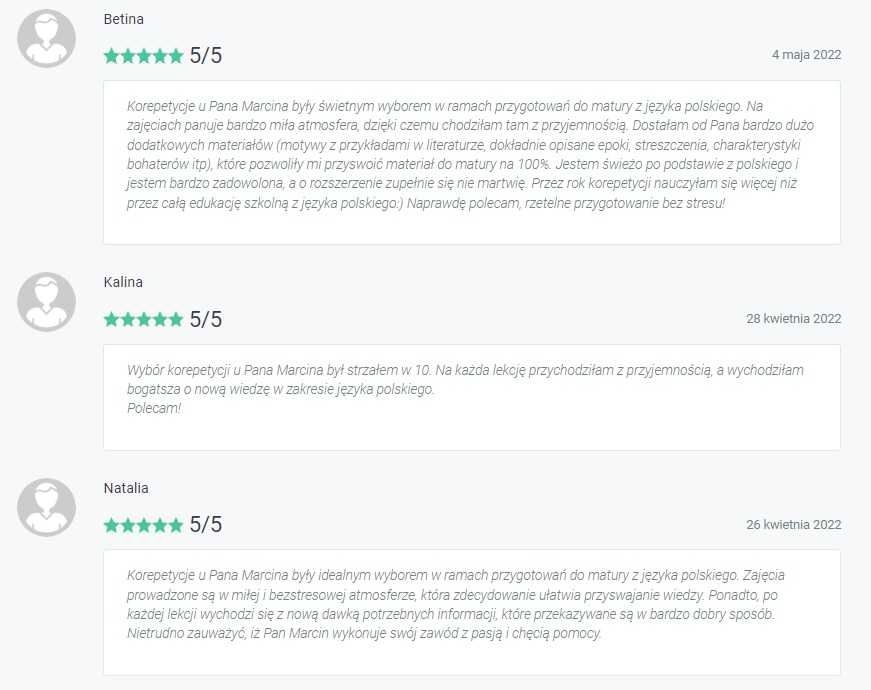 język polski - korepetycje - matura (pp/pr) - stacjonarnie / online