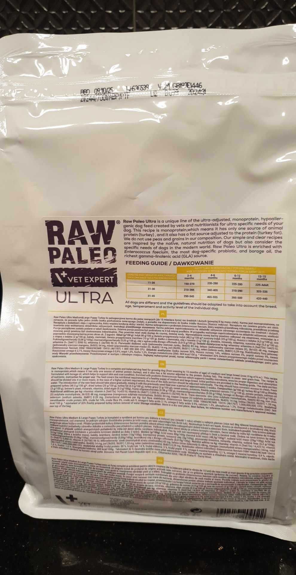RAW PALEO ULTRA TURKEY PUPPY MEDIUM/LARGE dla średnich/dużych 5 x 750g