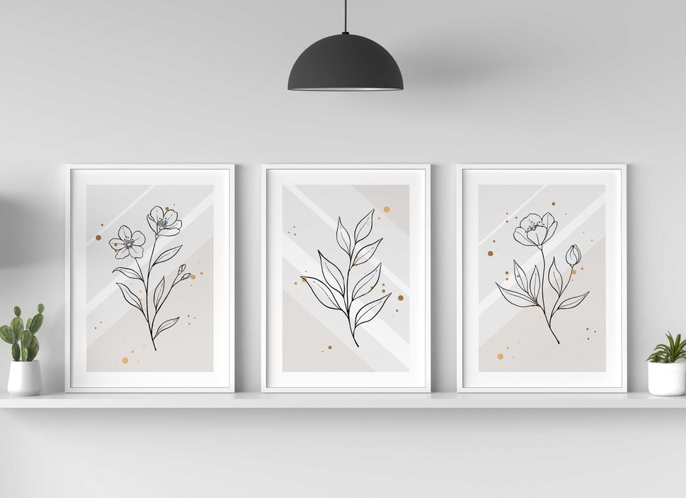 zestaw plakatów 3 szt., 50x70 cm, nowoczesne grafiki, kwiaty
