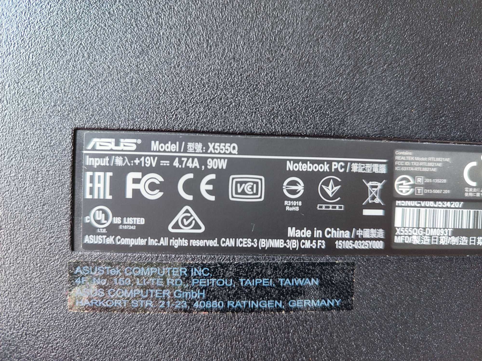 Asus X555Q AMD A10 4x2.4 GHz/8GB DDR4/256 SSD/1TB HDD/ Win 10