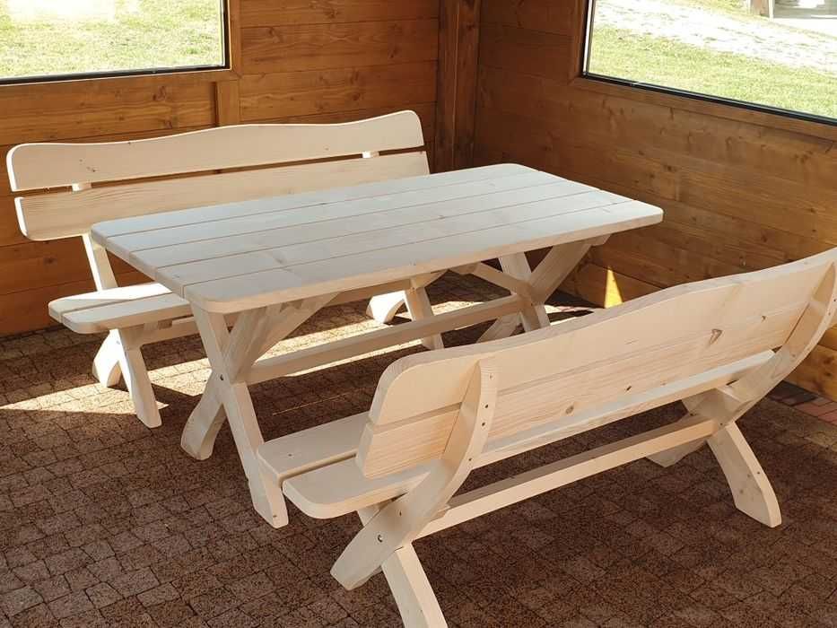 Meble ogrodowe, zestaw bawarski stół, ławki drewniane, taboret, stołek