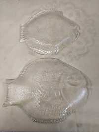 Komplet półmisków 2szt. kształt ryby huta szkła Ząbkowice Śląskie