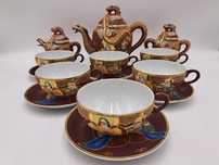 Serwis porcelanowy japoński, kawowy 6 osobowy litofan gejszy smok