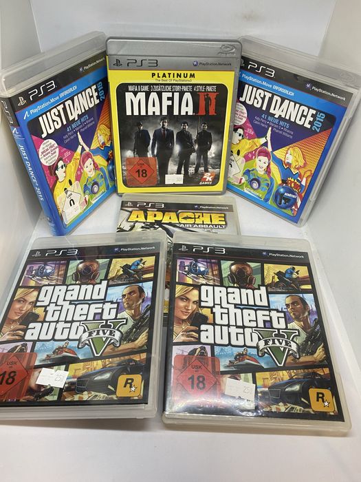 Gry PS3 Zestaw 6 sztuk Just Dance Mafia 2 GTA 5 Apache hurt