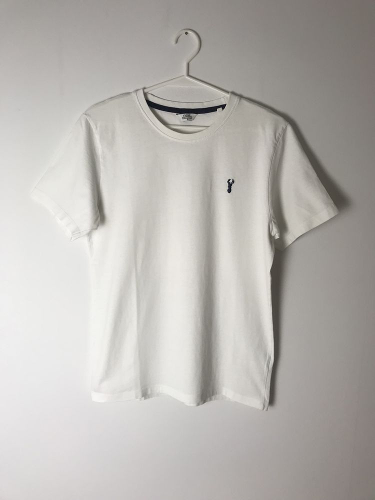 Biały prosty bawełniany t-shirt z okrągłym dekoltem haft