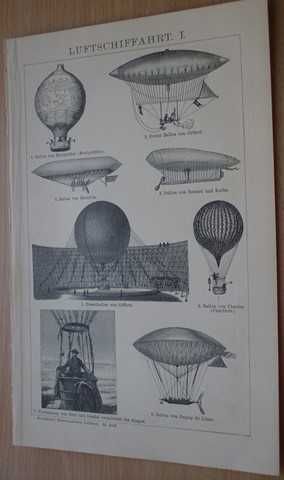 Balony, Sterowce, Samoloty  oryginalne XIX w. grafiki