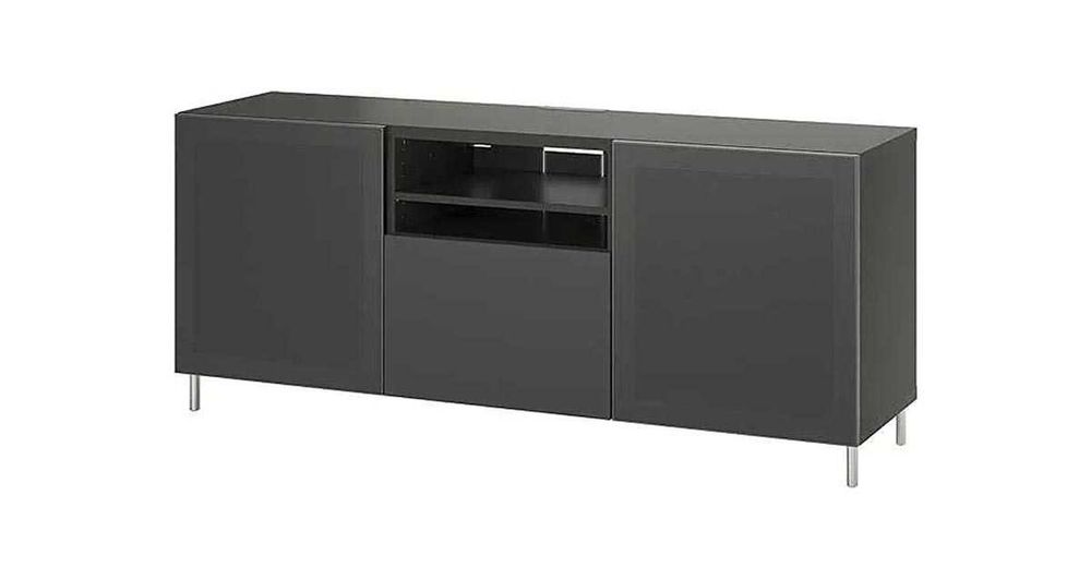 Szafka komoda RTV 180x42x74 grafitowa z szufladą i metalowymi frontami
