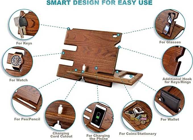 Lite drewno stojak na telefon, klucze, portfel, okulary, zegarek