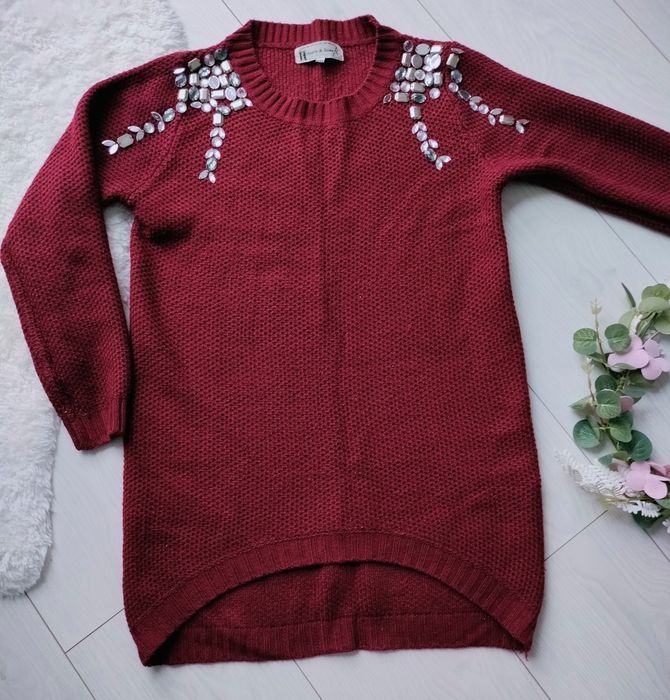Sweter S M bordowy hearts & bows