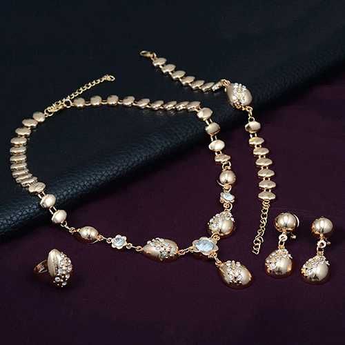 Colar com pingente de flor, pulseira, anel e brincos joias elegantes