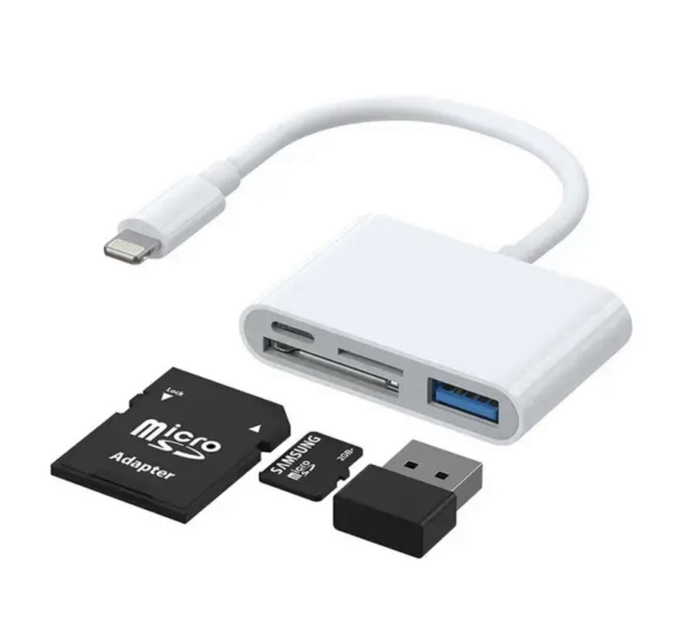 Картридер адаптер айфон 4 в 1, USB-A/SD/TF/Lightning, otg переходник