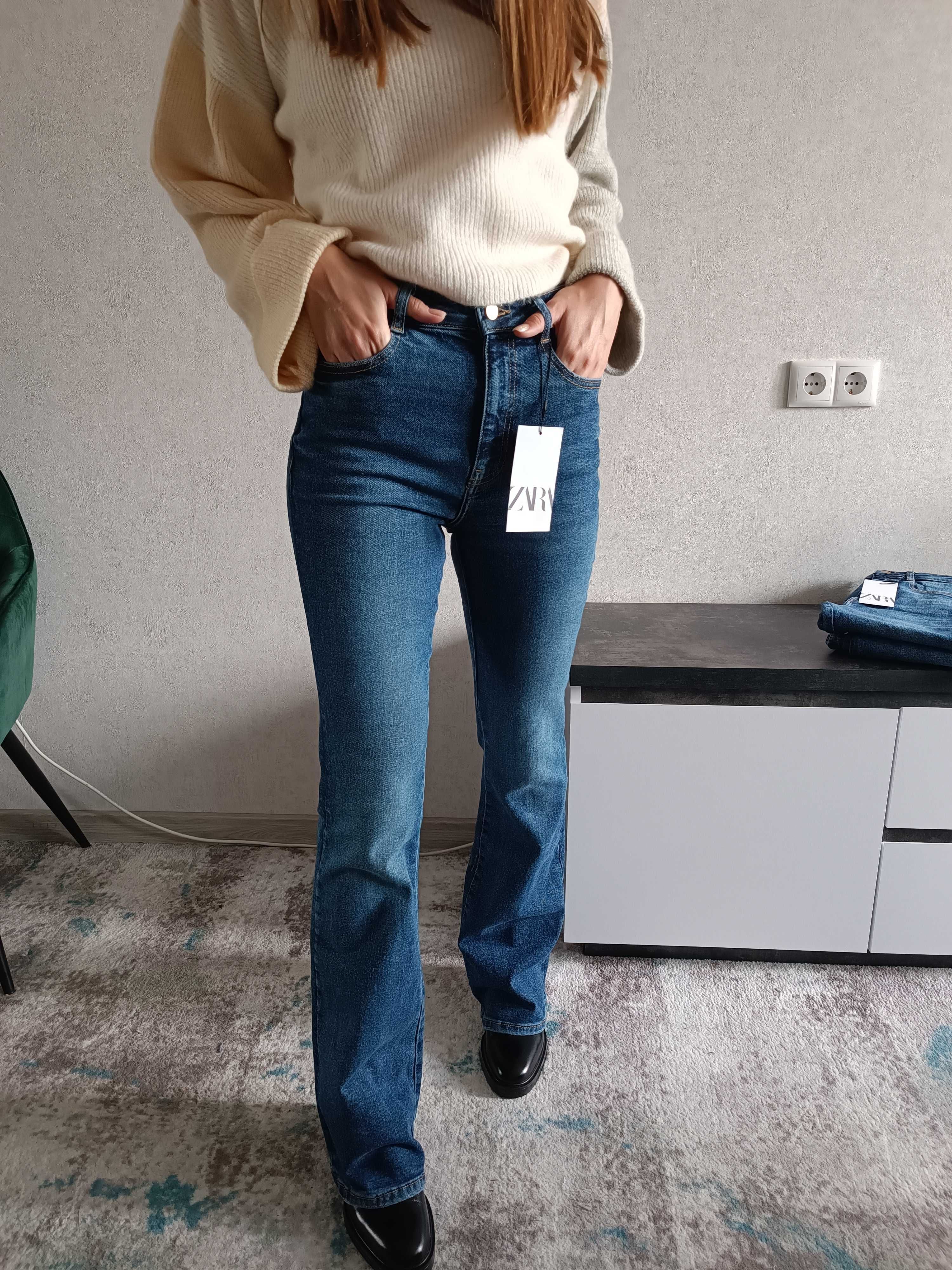 Осіння новинка Zara Джинси кльош джинсы клеш палаццо синие флер фіт