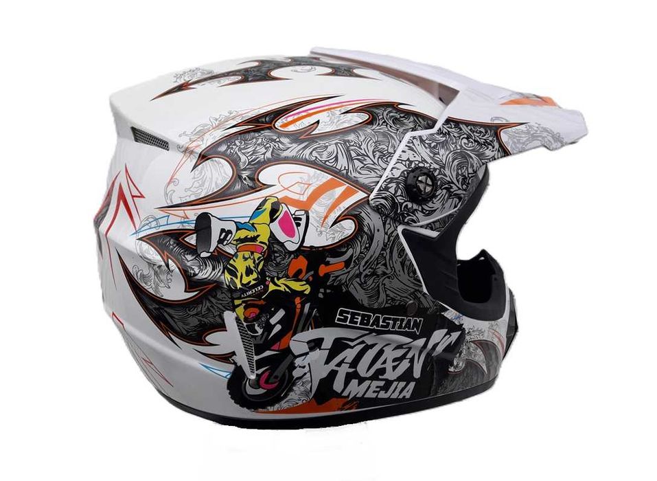 Мото шлем Fatan Pit Bike White gloss protection с очками в комплекте