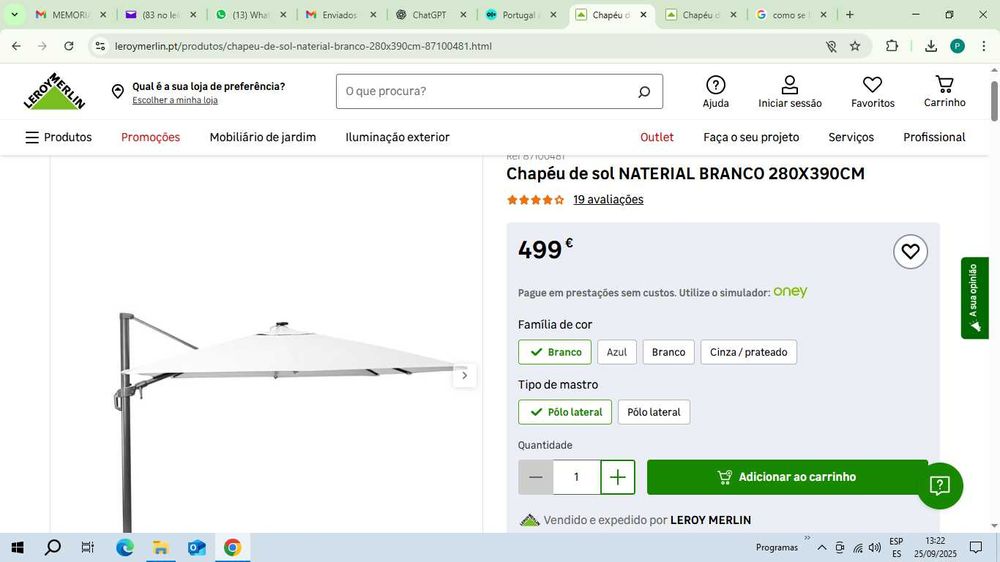 Chapéu de sol novo com luzes