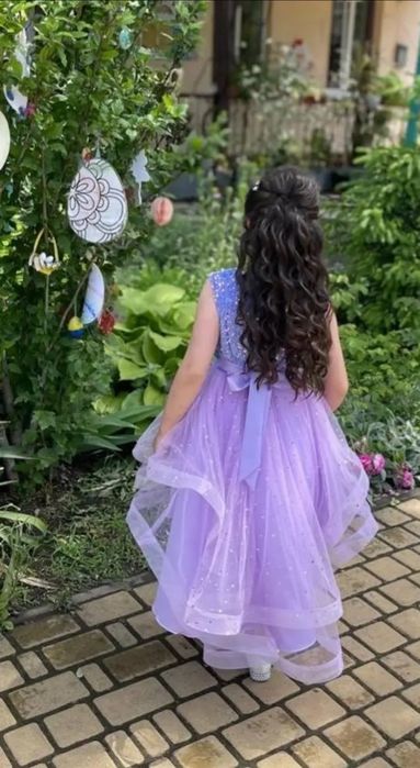 Дитяча шикарна фіолетова золота пишна сукня зі шлейфом 4 5 6 7 8 9 рок