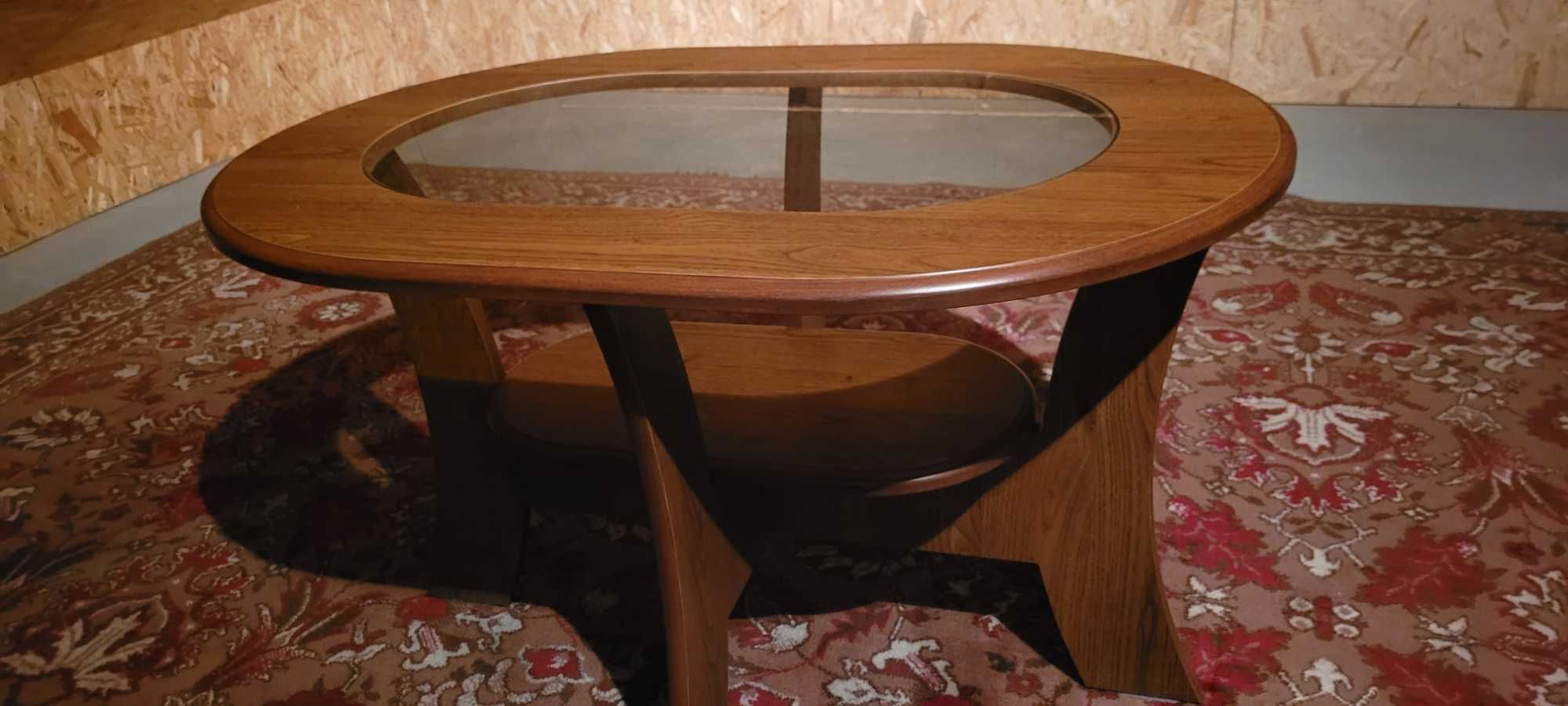 Ława stolik kawowy ze szkłem 92/66 cm orzech z półką DEK Meble Kielce