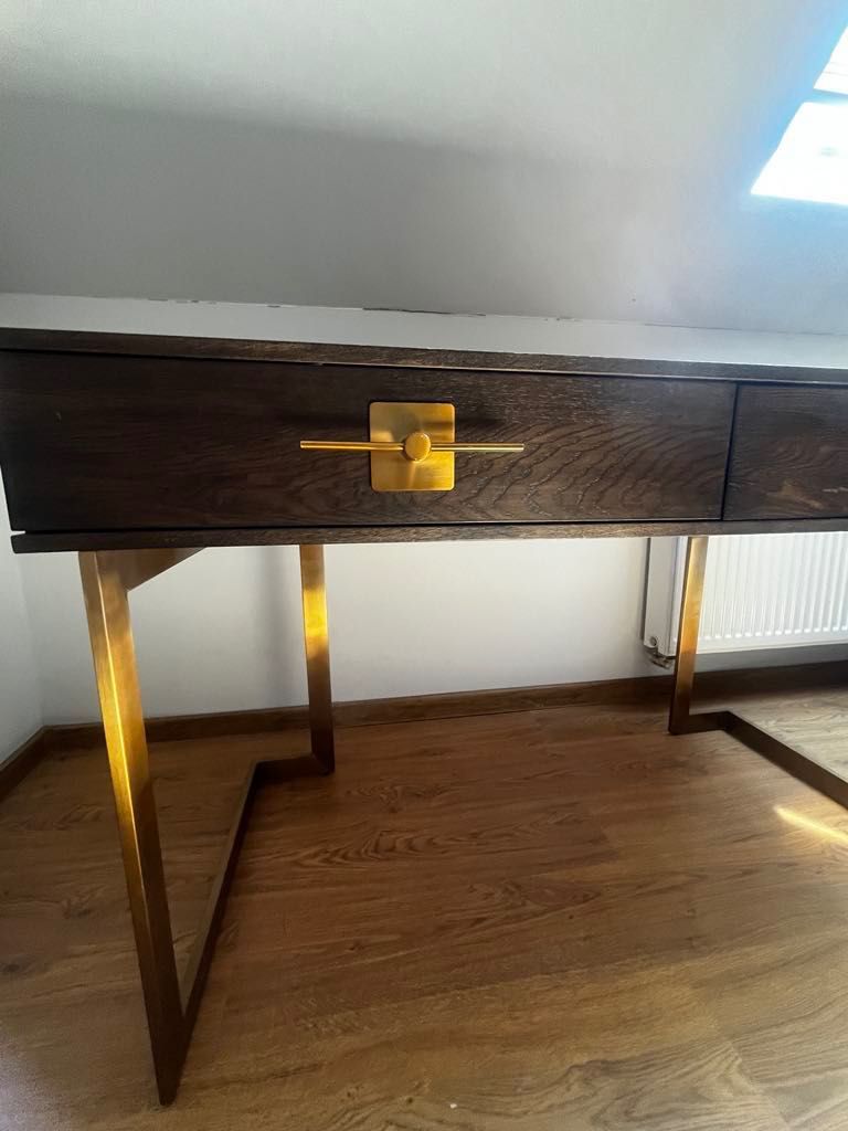 Biurko Kare Design – orzech + złoto