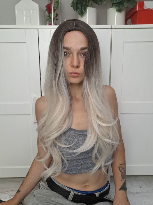 Peruka wig premium jakość włosy syntetyczne ombre blond brąz cosplay