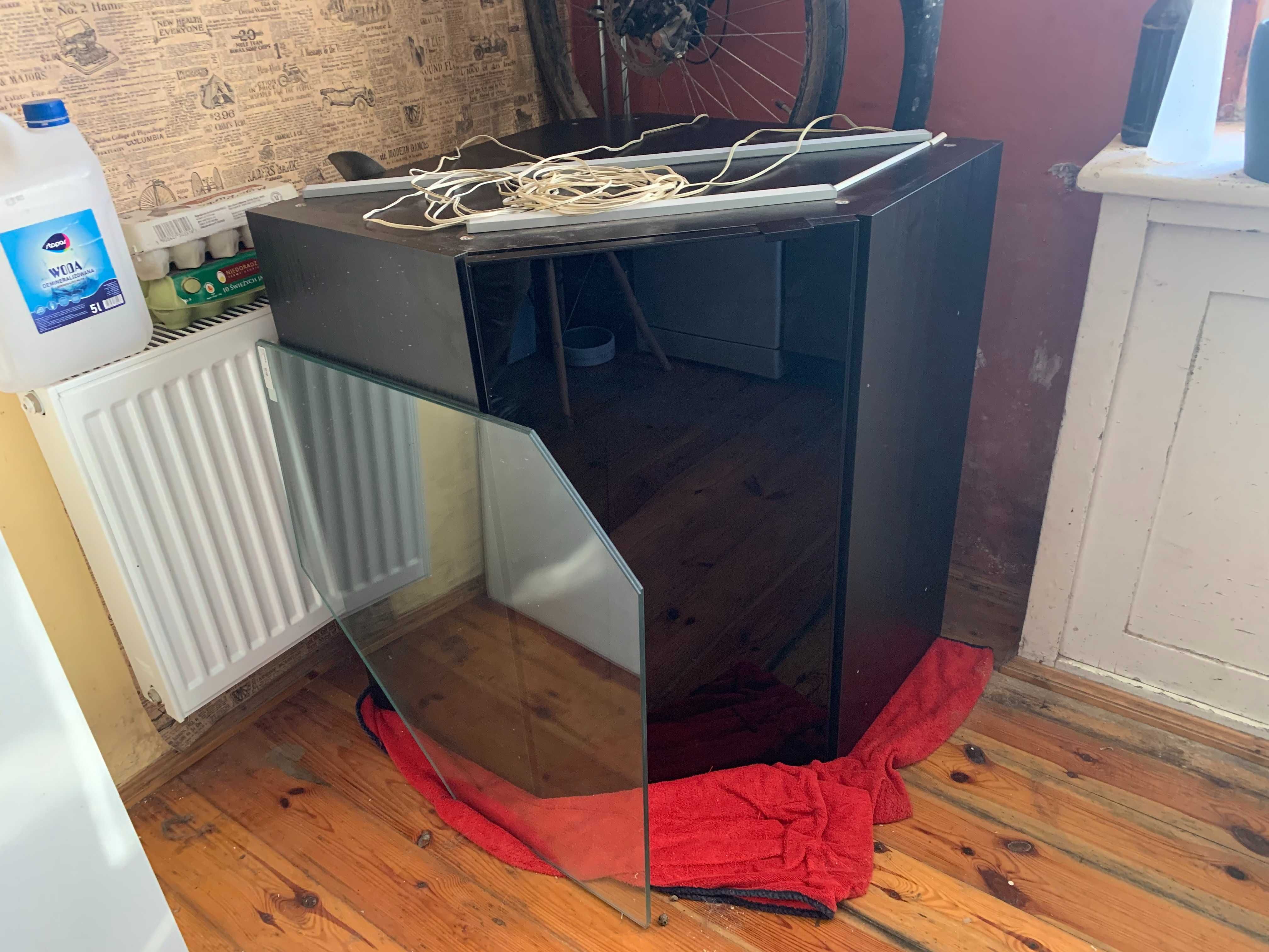 IKEA METOD Szafka Narożna Ciemne Szkło + LED, Czarna, Szklane Półki