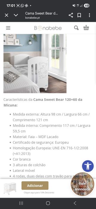 Berço Micuna Branco 120x60cm