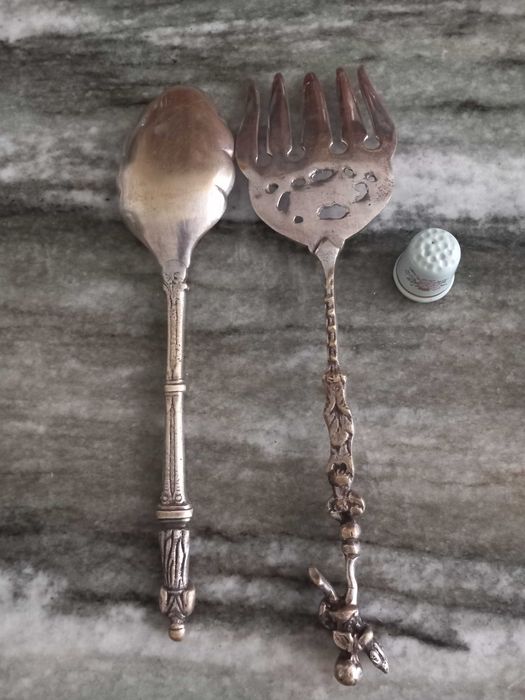 Conjunto de talheres vintage de salada dos anos 70.