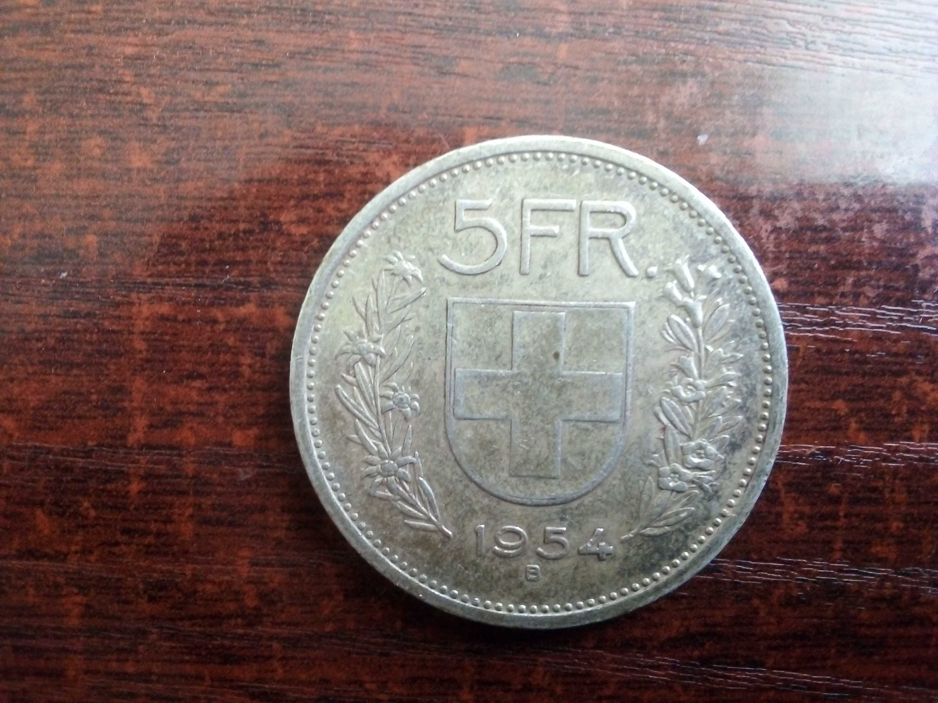 Moneta 5 franków Szwajcaria 1954