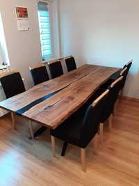 Stół drewniany z żywicą epoksydową, dębowy stół z żywicy