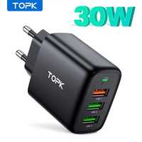 Зарядное устройство Topk 30W быстрая зарядка QC 3.0, 3xUSB