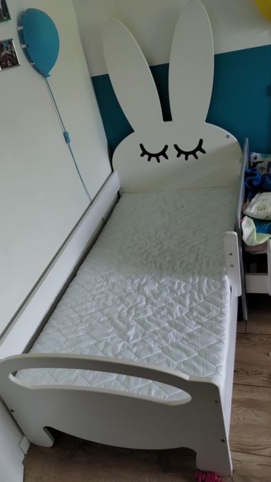 Łóżko króliczek 160x80 dla dziecka z szufladą na kółkach