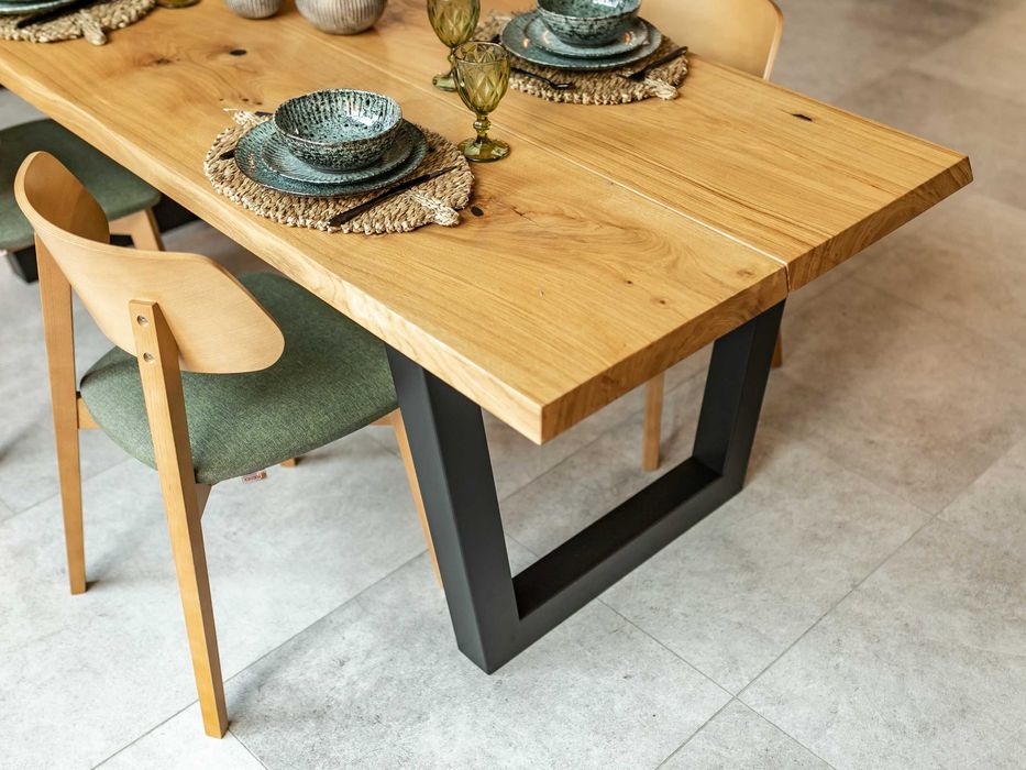 Stół drewniany 220x90 DOPPIO dąb naturalny na metalowych nogach
