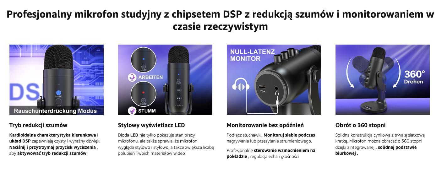 K66 Pojemnościowy mikrofon USB telefon/PC/PS4&PS5 podcasty/Twitch